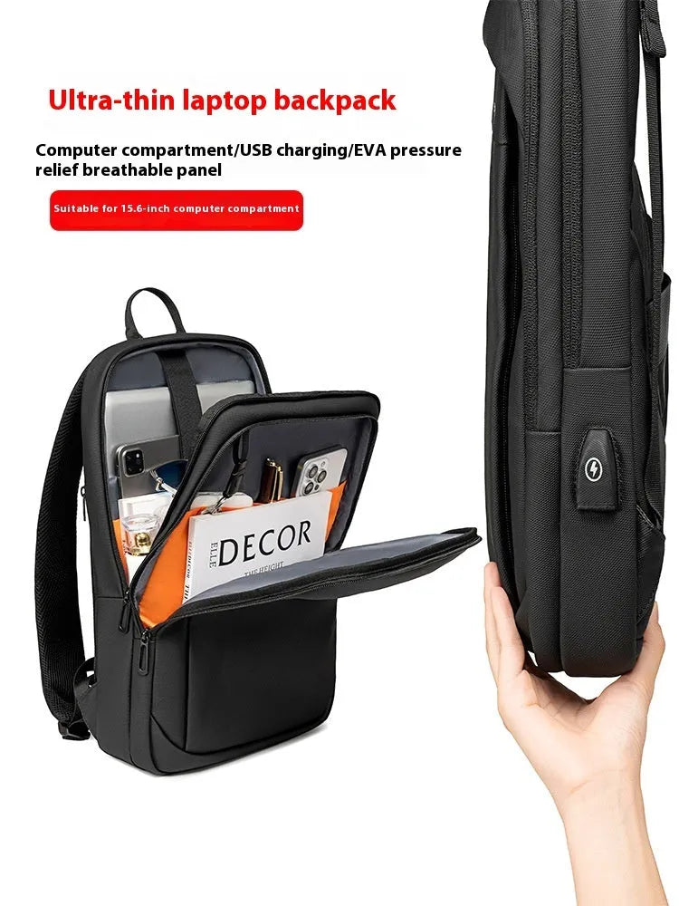 Large capacity Oxford cloth backpack for commuting and travel in black with 16-inch laptop compartment and air cushion strap