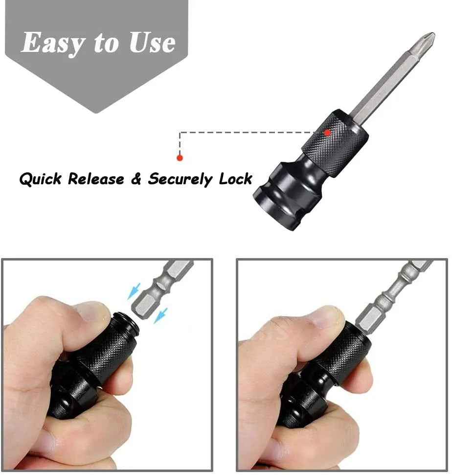 Scaling bit holder electric wrench attachment with telescopic sleeve and hexagonal handle