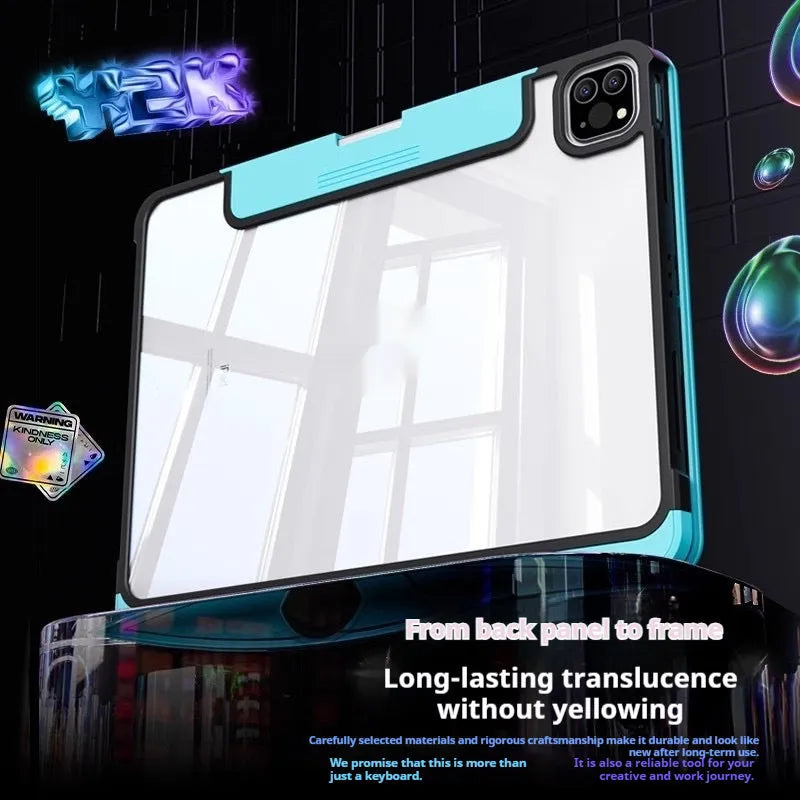 Blue shockproof PC protective case for an iPad Pro 11-inch with keyboard compatibility visible.