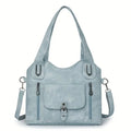 Soft synthetic leather handbag with metal accent in vintage style, colour example shown