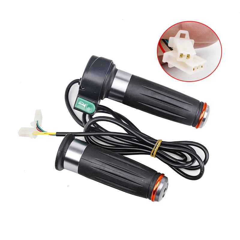 Three-wheel electric car accelerator modification kit showing a three-speed rotating handle in gold with a 3-wire plug.