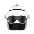 White and black electric eye massager with hot compress, air pressure massage and adjustable size for eye and head massage