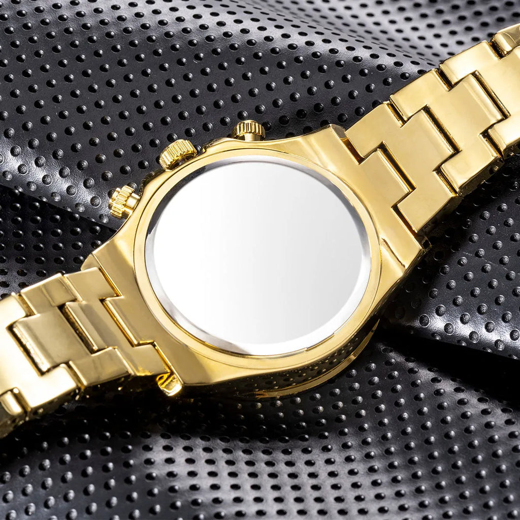Three eyes rainbow diamond quartz watch for men with 33mm circular dial and 30M waterproof rating