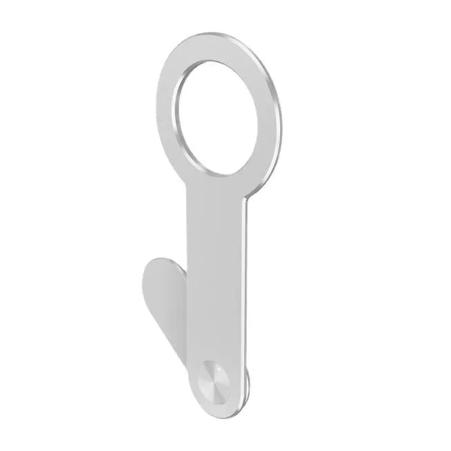 Metallic silver aluminium alloy desktop phone holder with magnetic extension for iPhone.