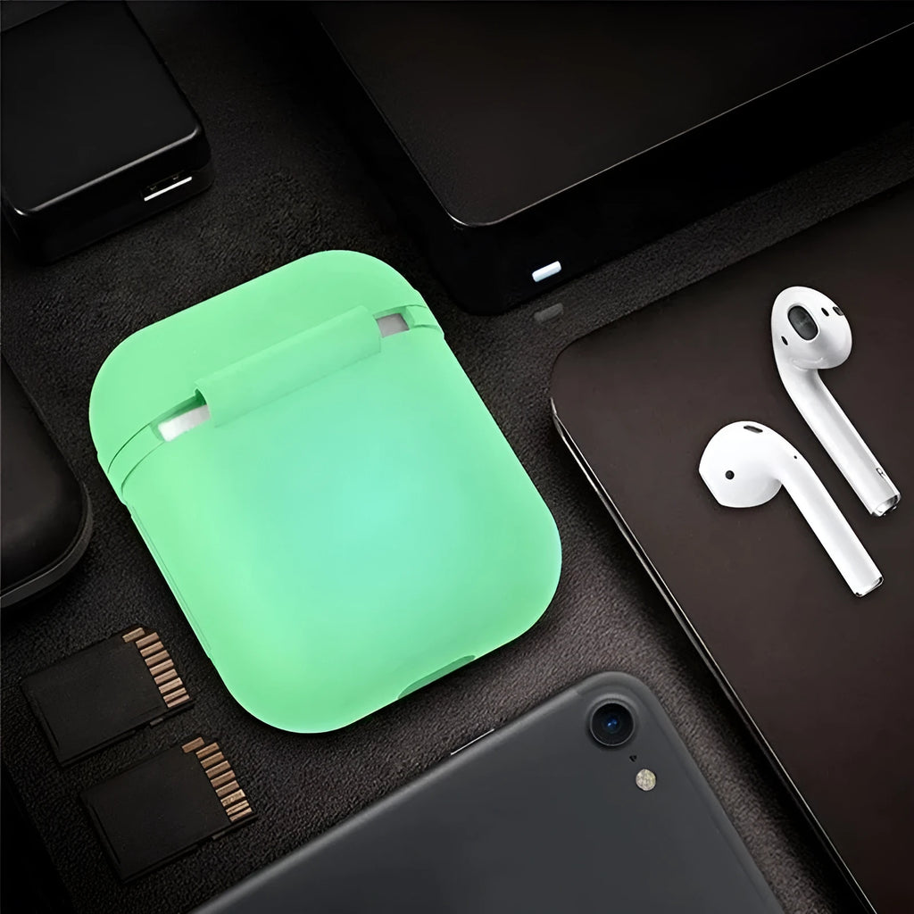 Luminous blue silicone flip-open protective case for Apple AirPods.