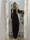 Women's casual long sleeve round neck top and loose trousers lounge set in khaki