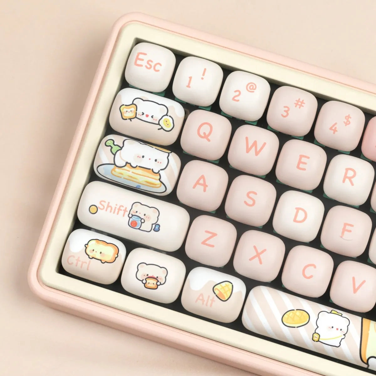 MOG Steamed Bread key cap set with bread bear character design on PBT plastic