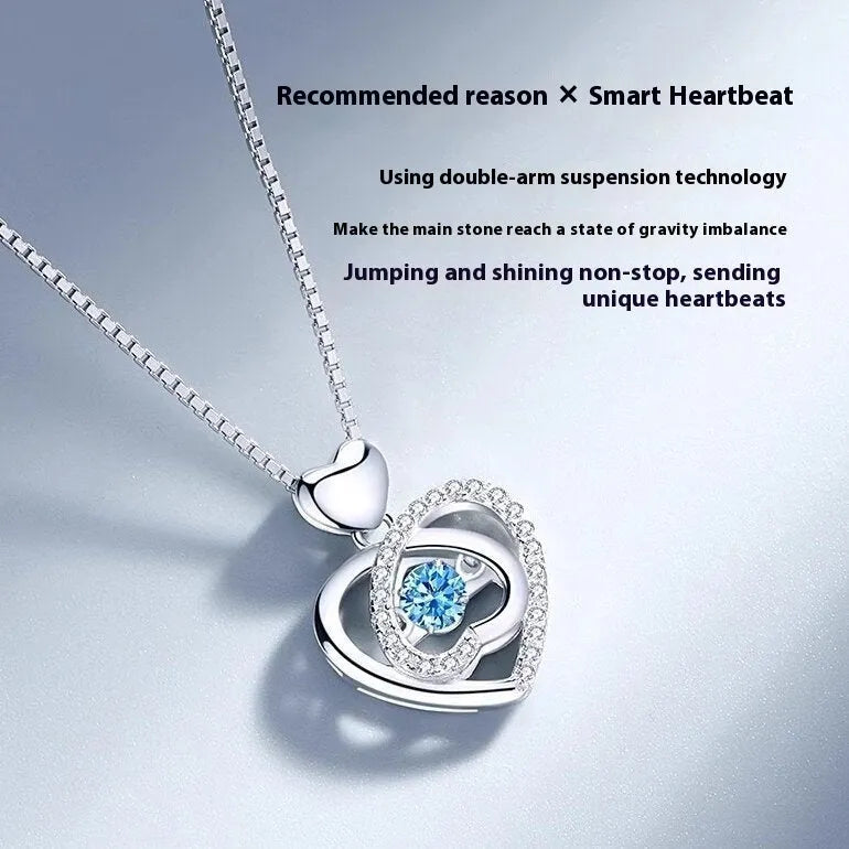 Blue beating heart necklace and bracelet set with mixed gem inlay on electroplated copper