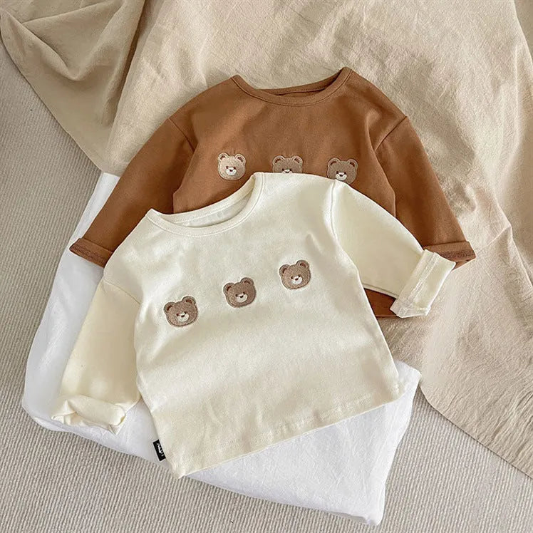 Baby girls' long-sleeved cotton T-shirt bottoming shirt in apricot cartoon print, size 80-120