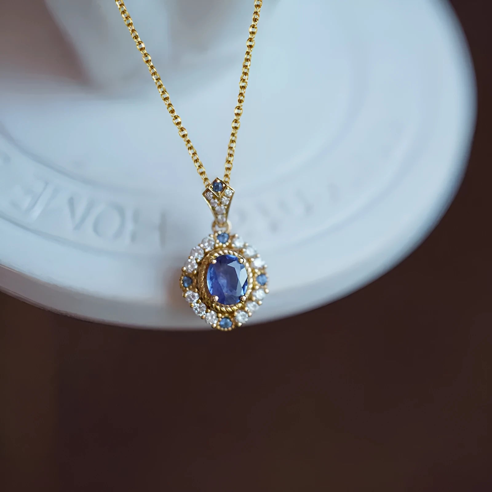Huitan yellow gold colour necklace with mixed gem and zircon pendant on an adjustable box chain.