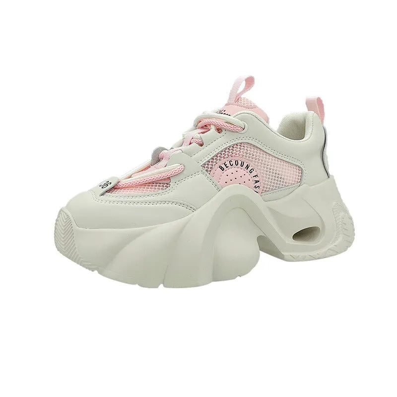 Women's pink casual sneakers with thick sole and cross shoulder strap design
