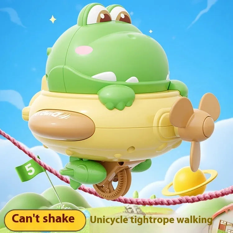 Green dinosaur wheelbarrow King electric walking wire toy on steel wire with balance rope holder