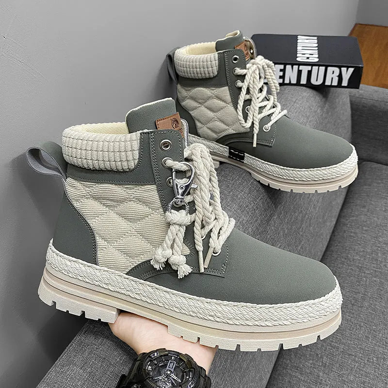 High-top men's boots in animal pattern with pointed toe and platform sole, artificial PU upper, PVC sole