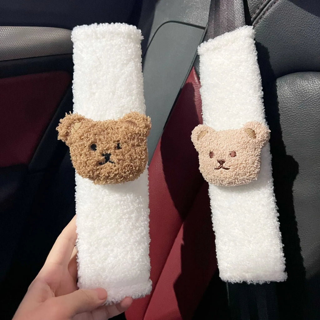 Cartoon bear shoulder seat belt protective cover in plush material