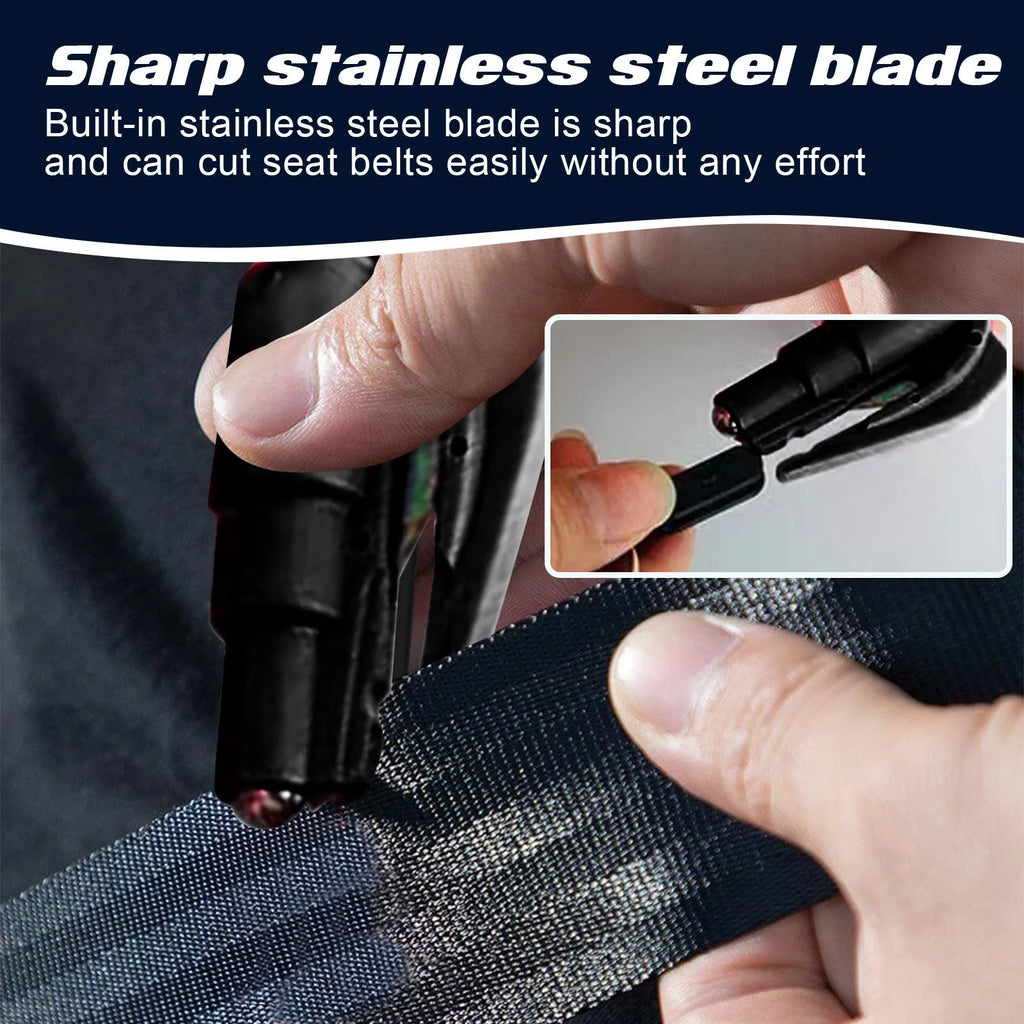 Compact 3.5cm by 7.5cm car emergency hammer with seatbelt cutter and window-breaking tip