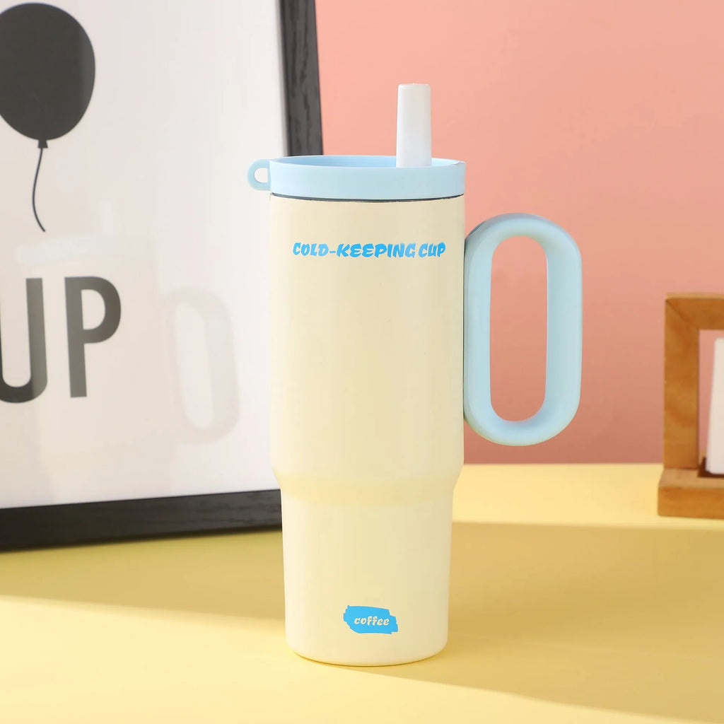 Portable ice bath cup with handle and straw in various colour options