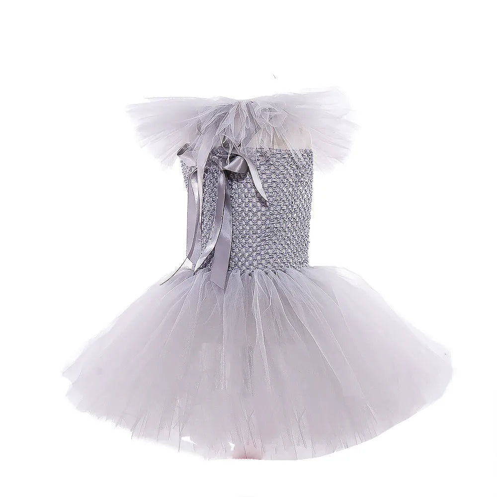 Children's mesh princess dress Halloween costume set with hairpin and gloves
