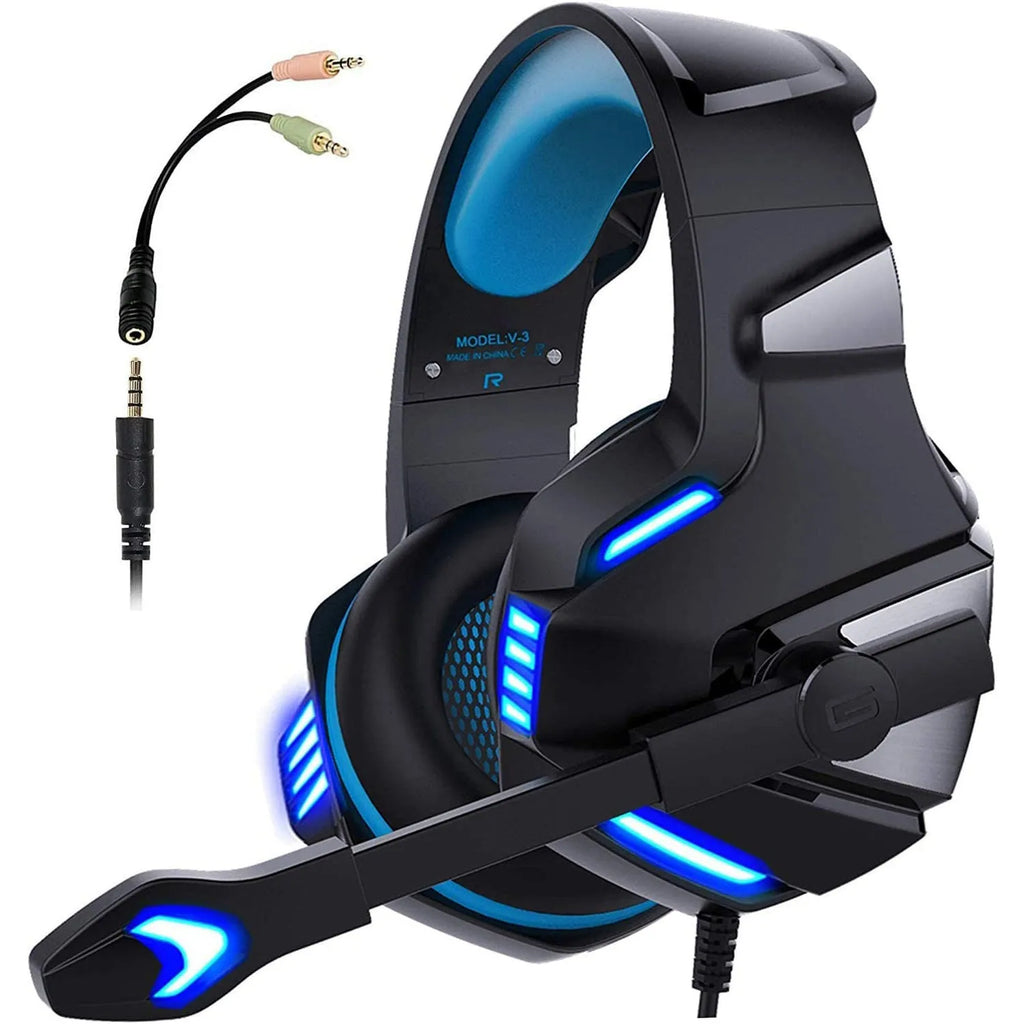 Inzhuo V3 black blue e-sports headset with memory sponge protein leather earmuffs and braided cable