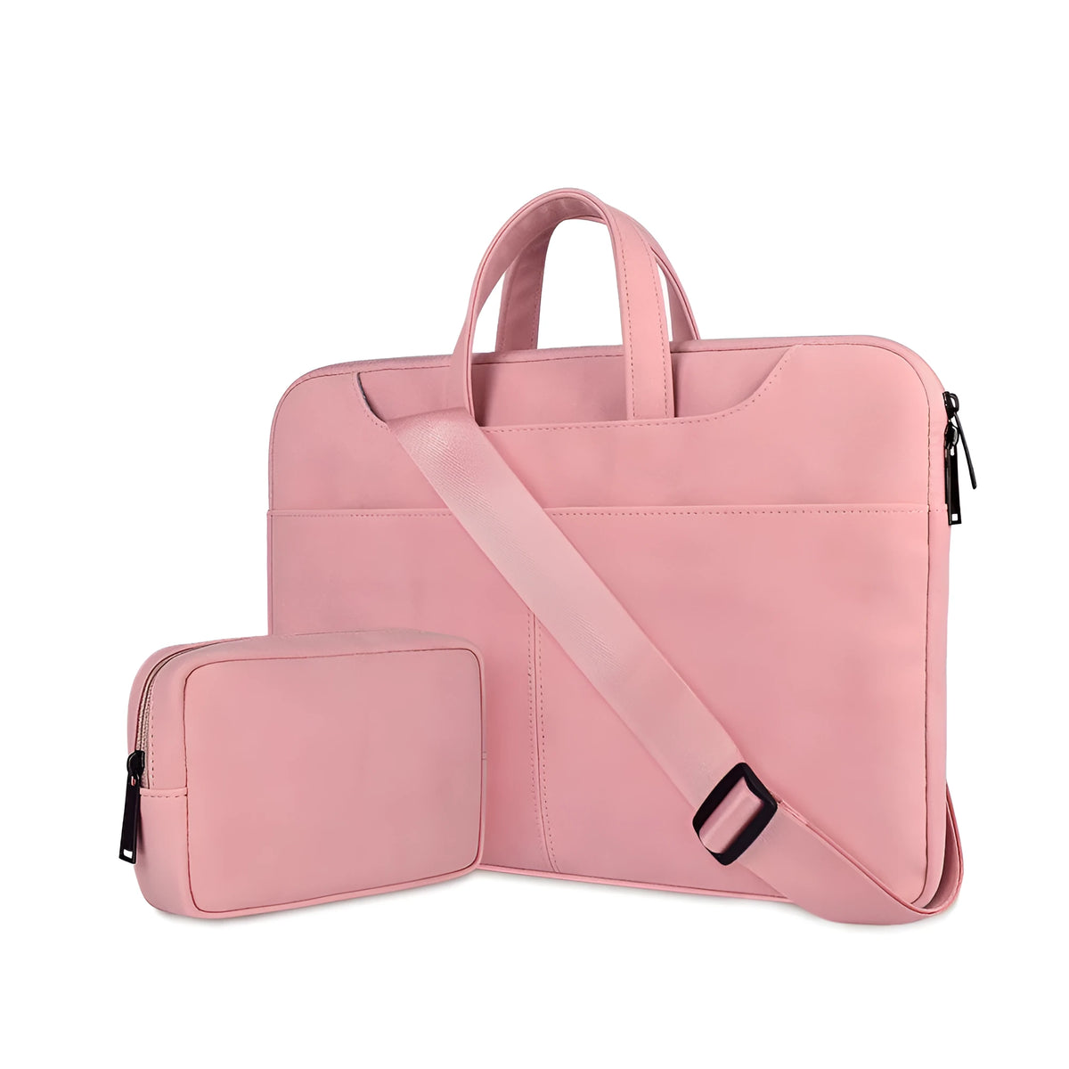 Frosted PU leather laptop bag in light grey with lock, rain cover, and multiple pockets for 15.6in devices