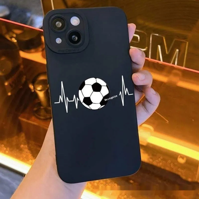Football printed pupil black TPU back cover phone case for iPhone 14