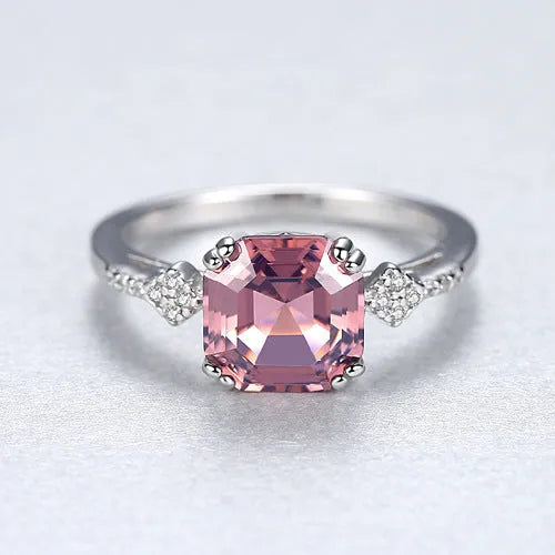 925 silver ring with quadrilateral inlaid Morgan stone in light brown, women's geometric jewellery