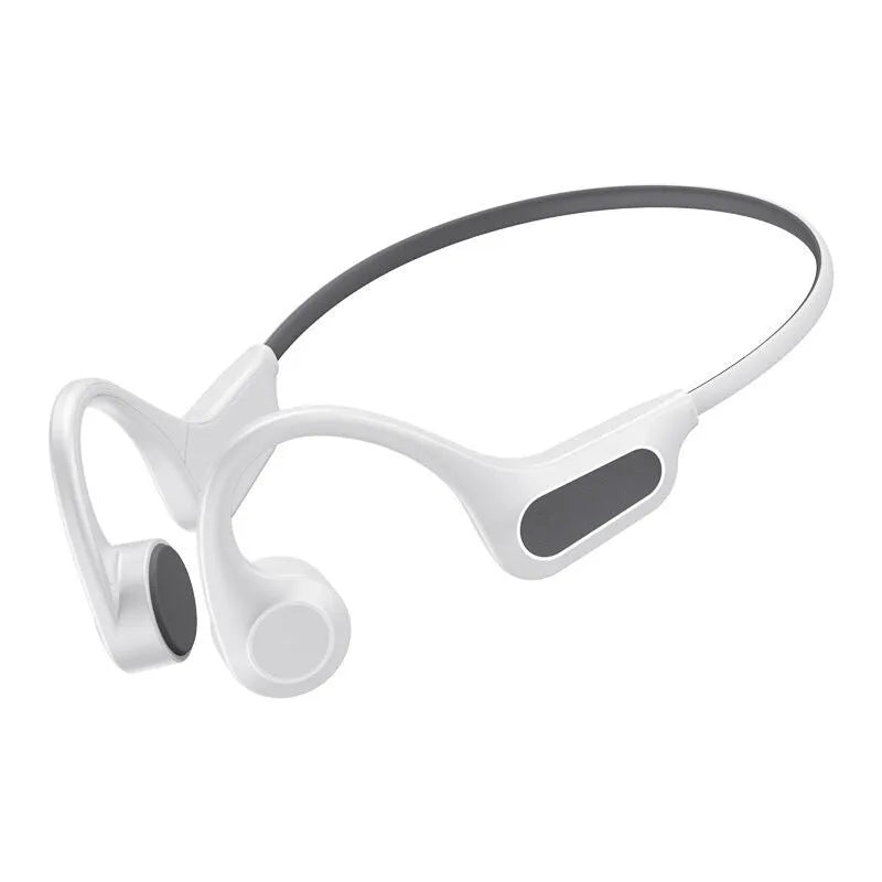 Bone conduction Bluetooth headset in black and red with ear-hook design and digital display