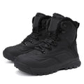 Men's black high-top fleece-lined winter boots with flat heel and lace-up front