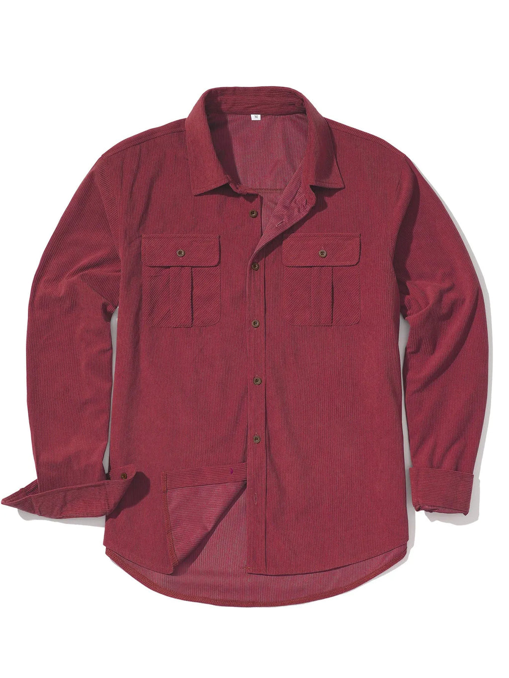 Man wearing a loose-fit Army Green corduroy shirt in Japanese retro style with long sleeves.
