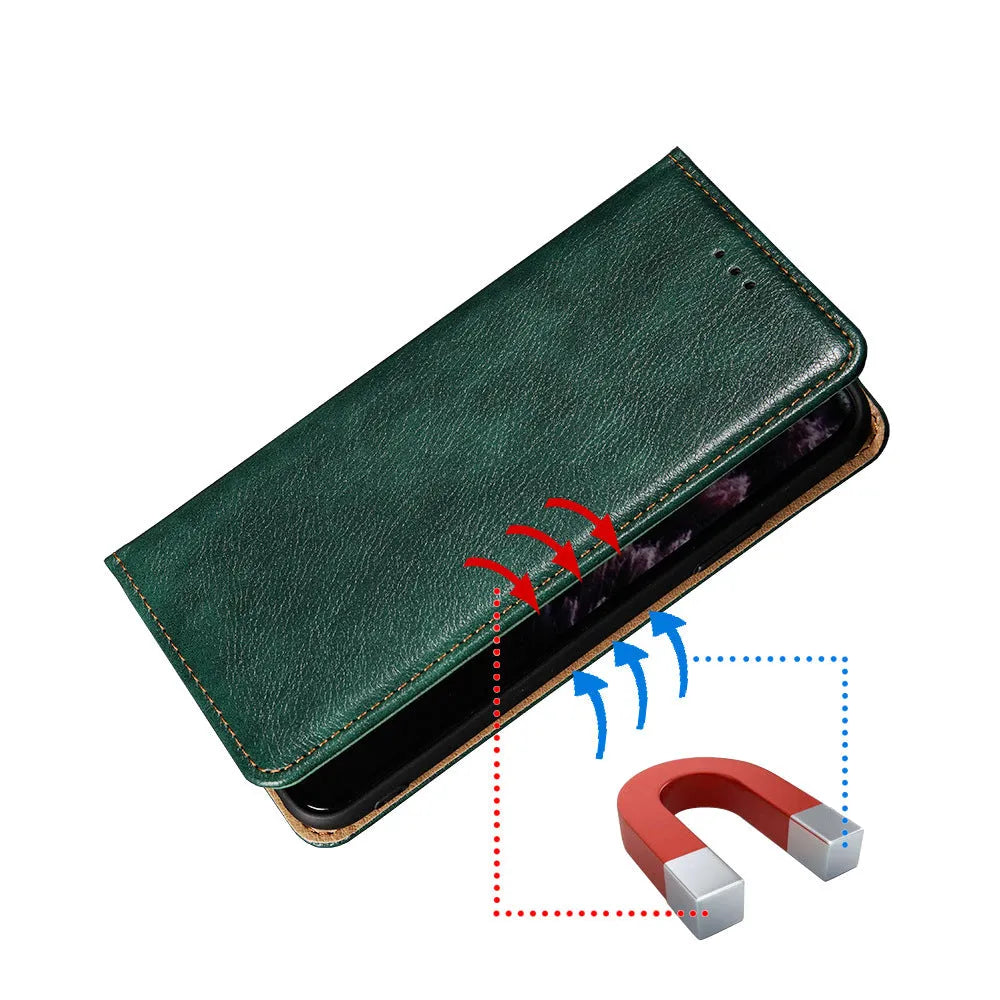 Pure color magnetic leather flip case for Samsung Galaxy with card slot and adjustable stand, classic black