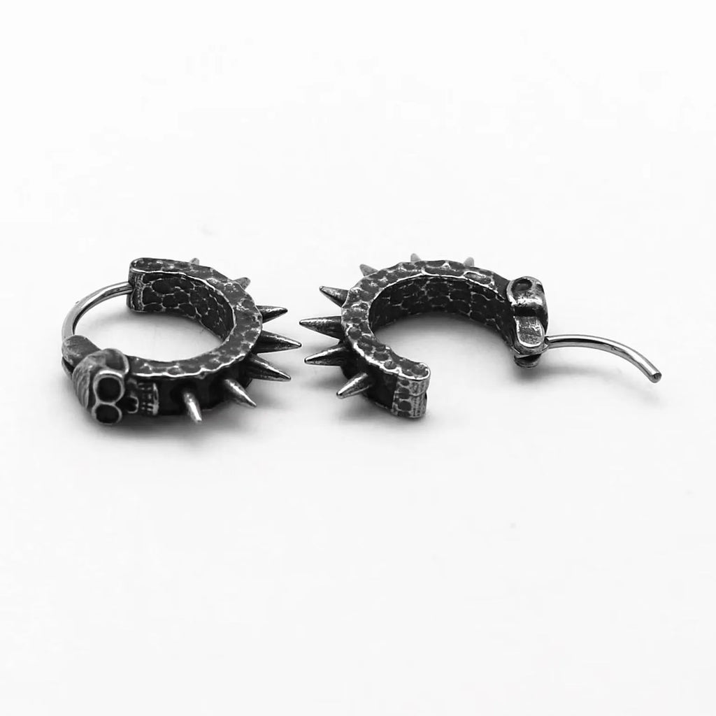 Alloy geometric motorcycle earrings with punk styling and retro black finish