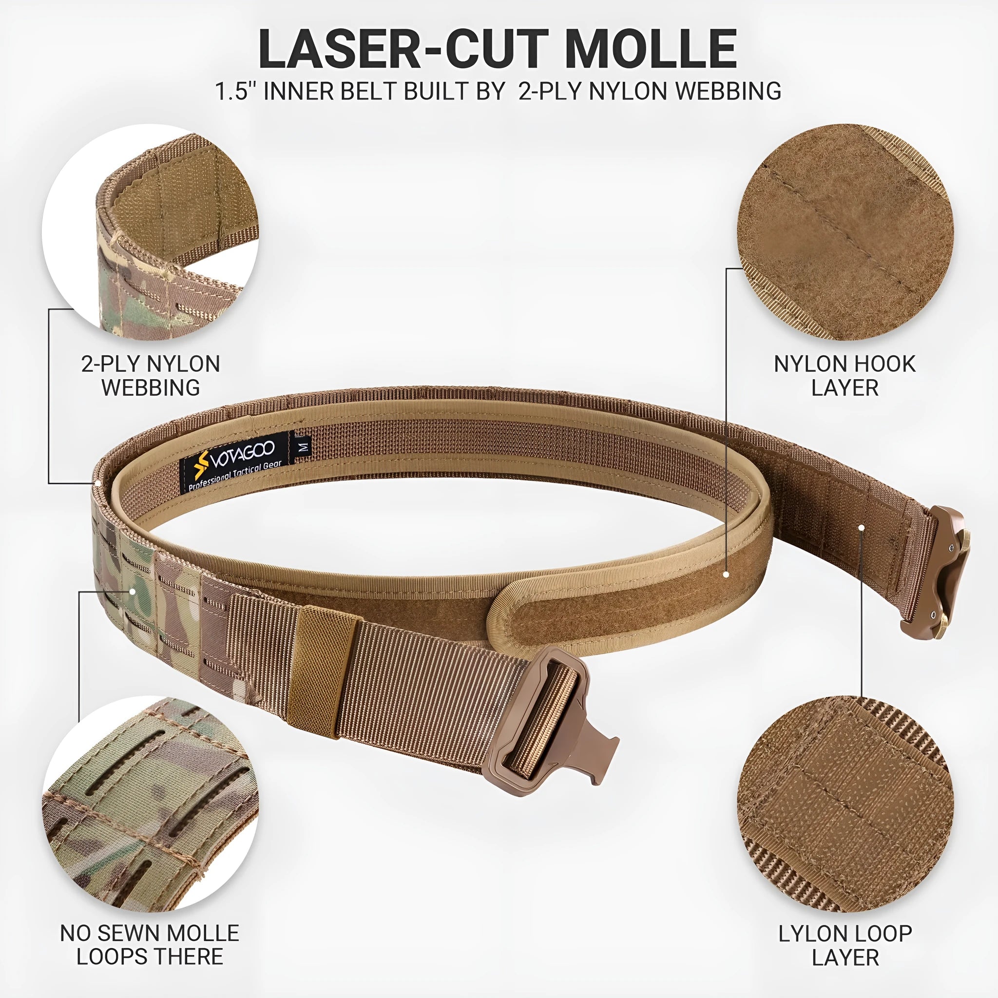 VOTAGOO 2-inch wide quick release tactical belt in nylon with automatic alloy buckle.