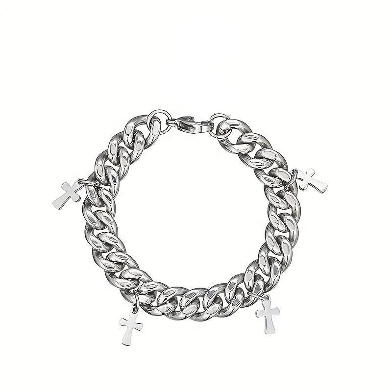Men's titanium steel bracelet with geometric cross design in cold wind styling