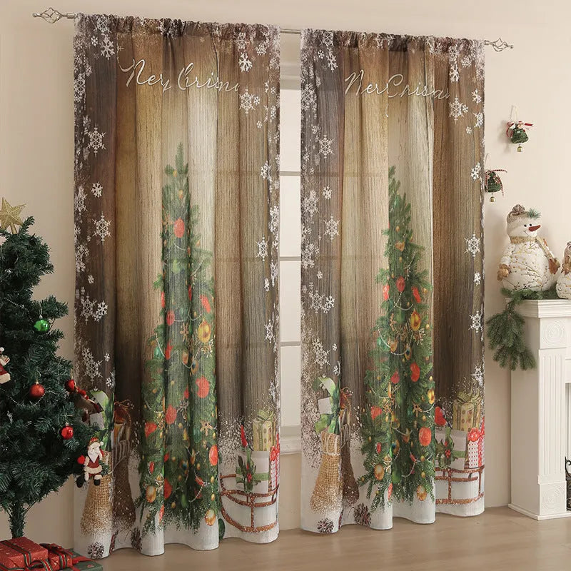 American-style rectangular polyester curtain with Christmas printed designs in red and blue colour options
