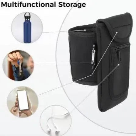 Cloth fitness bottle sleeve with magnetic closure or carabiner clip for large kettle bottles.