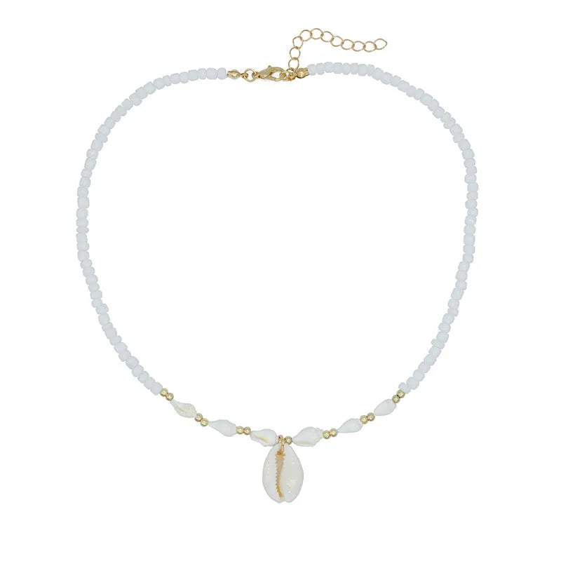 Conch white bead shell necklace with mother-of-pearl pendant on regular chain