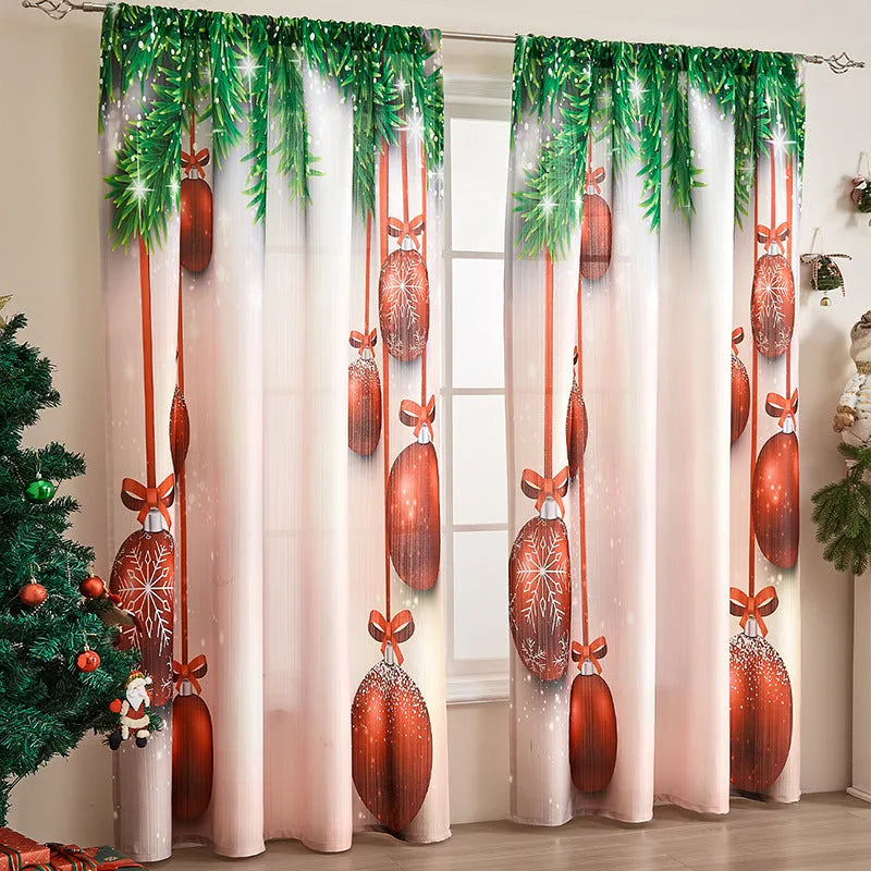 American-style rectangular polyester curtain with Christmas printed designs in red and blue colour options