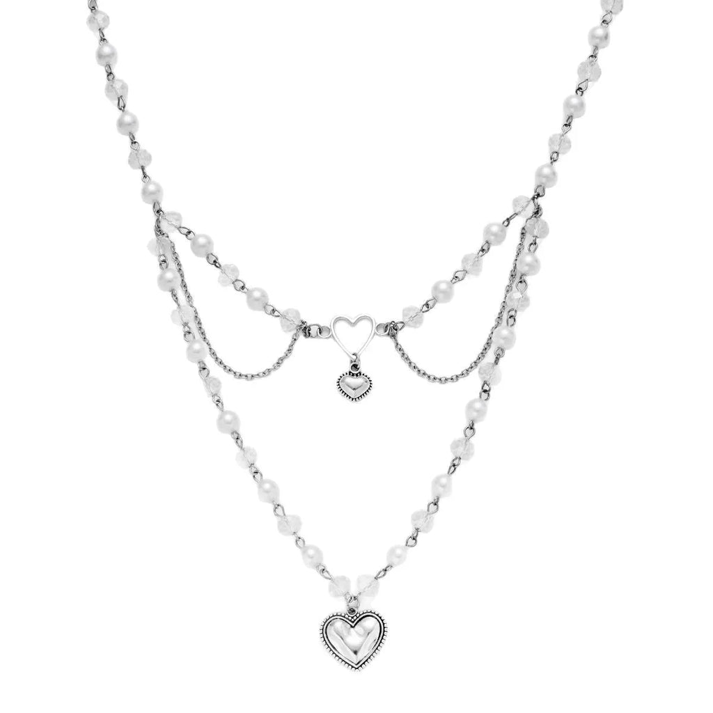 Retro alloy double-layer love heart necklace with electroplated finish