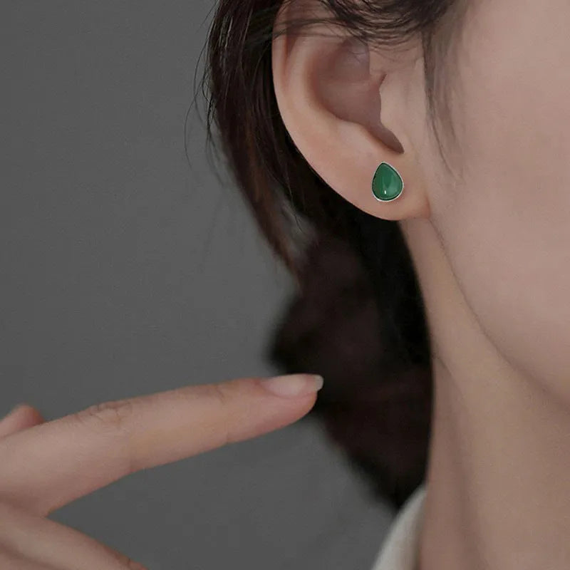 New Chinese style water drop ear studs in white gold colour on copper base for women