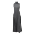 Grey women's slim-fit cotton dress with half-turtleneck and backless design