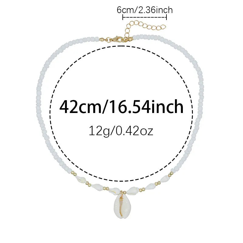 Conch white bead shell necklace with mother-of-pearl pendant on regular chain