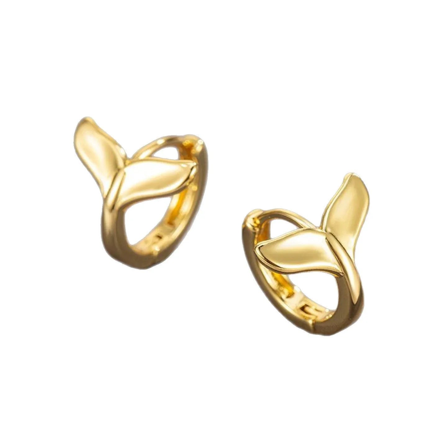 Women's fishtail design copper earrings in white gold or yellow gold electroplated finish