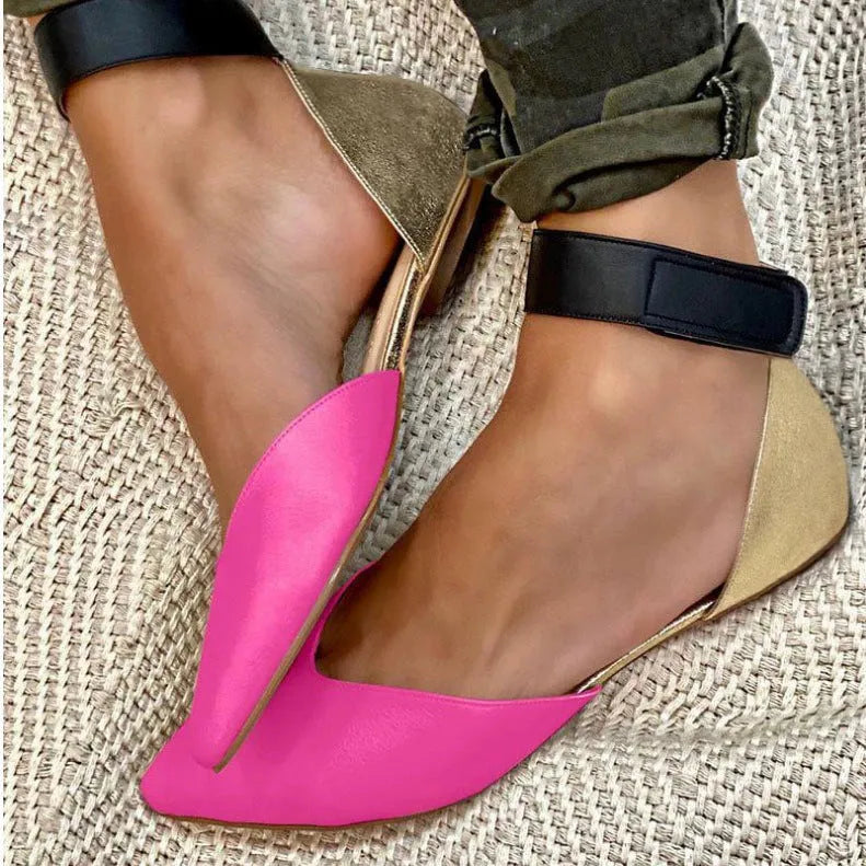 Women's fashion sandals with hollowed pattern, Velcro closure, and flat heel in choice of colours