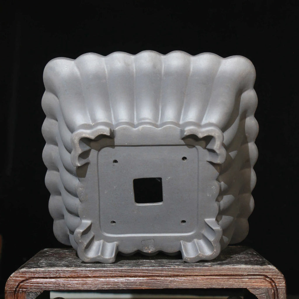 Square purple sand ceramic bonsai pot with classical design for desktop plant display