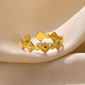 Golden diamond geometric titanium steel ring for women in free size
