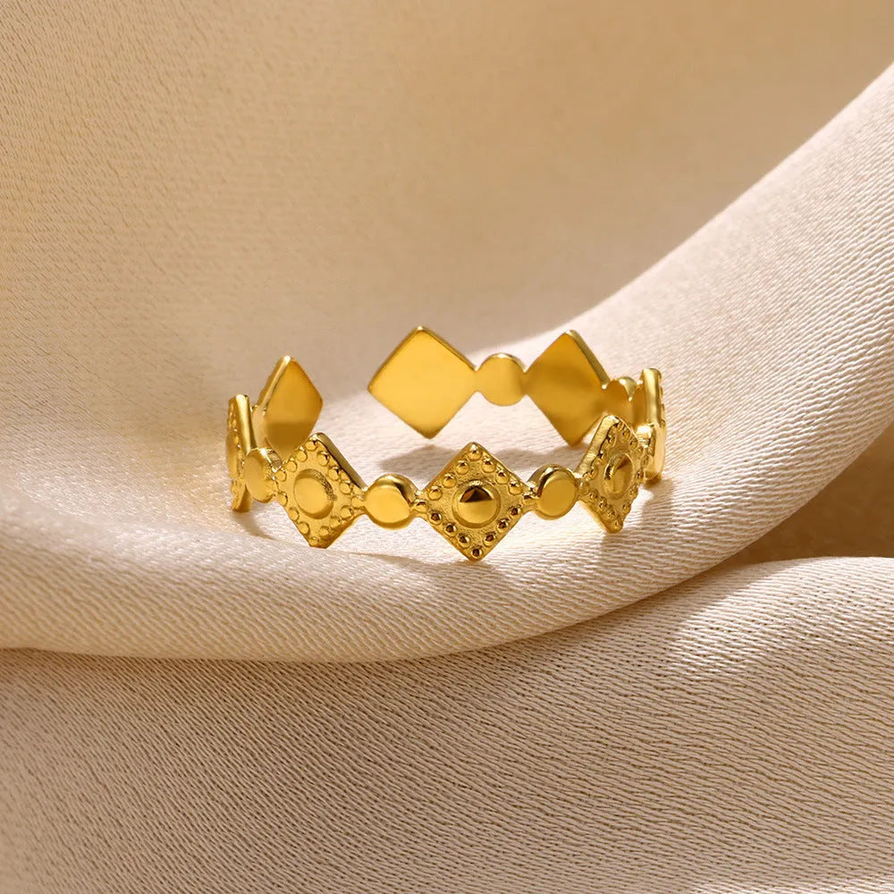 Golden diamond geometric titanium steel ring for women in free size