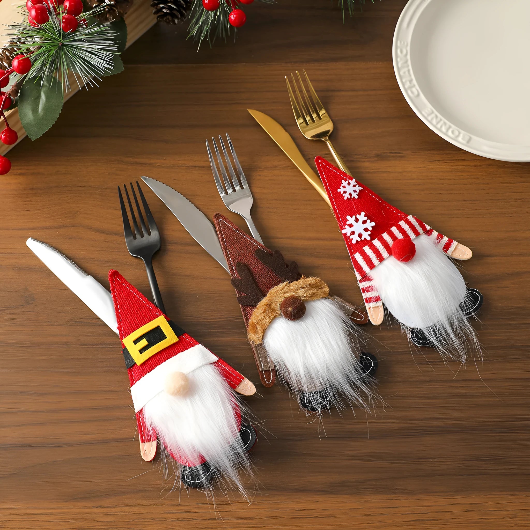 Christmas felt knife and fork cover in antlers design, 17.5 x 10 cm cloth tableware decoration