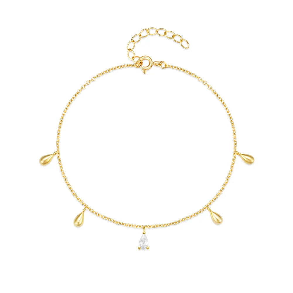 S925 sterling silver water drop diamond pendant bracelet with gold plating