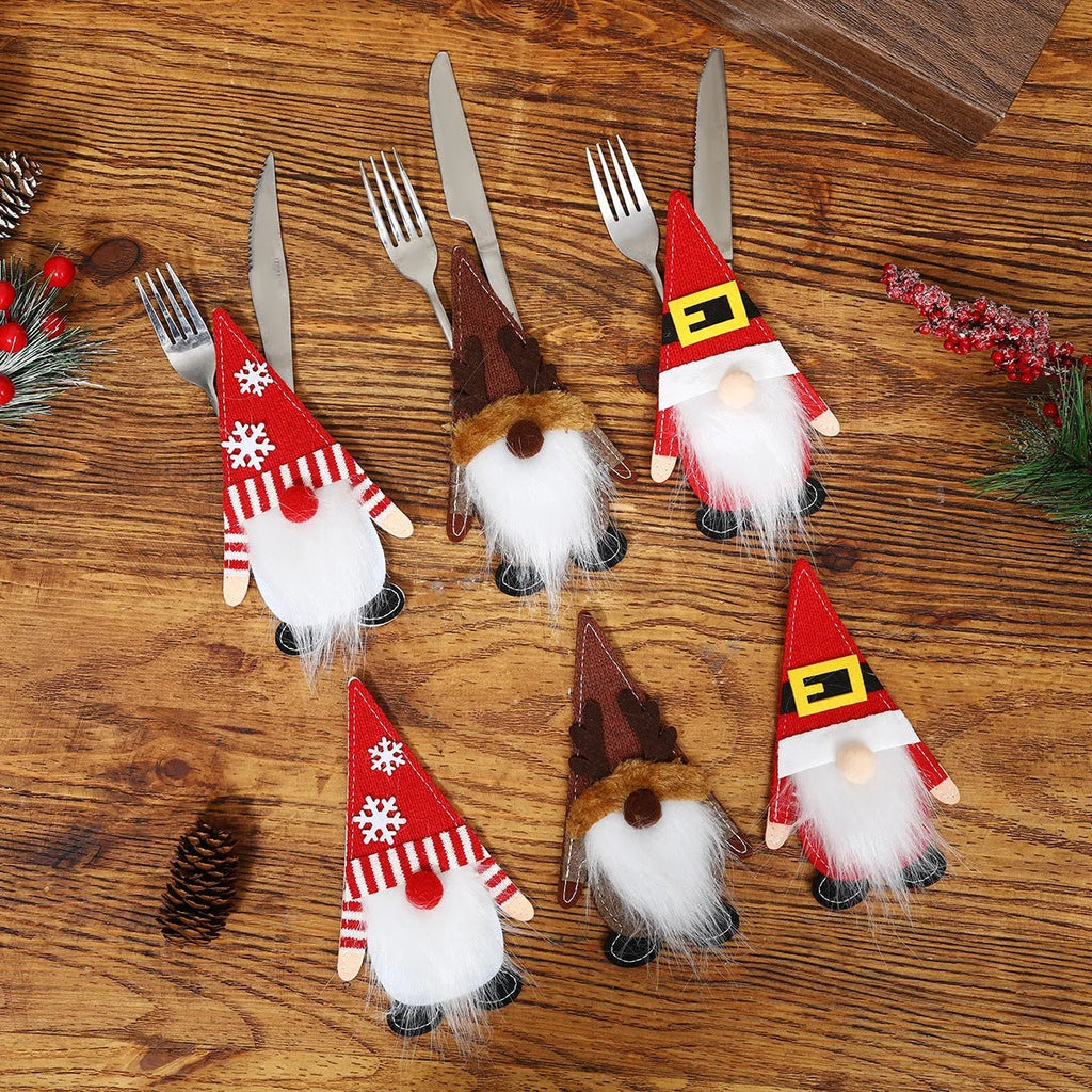 Christmas felt knife and fork cover in antlers design, 17.5 x 10 cm cloth tableware decoration