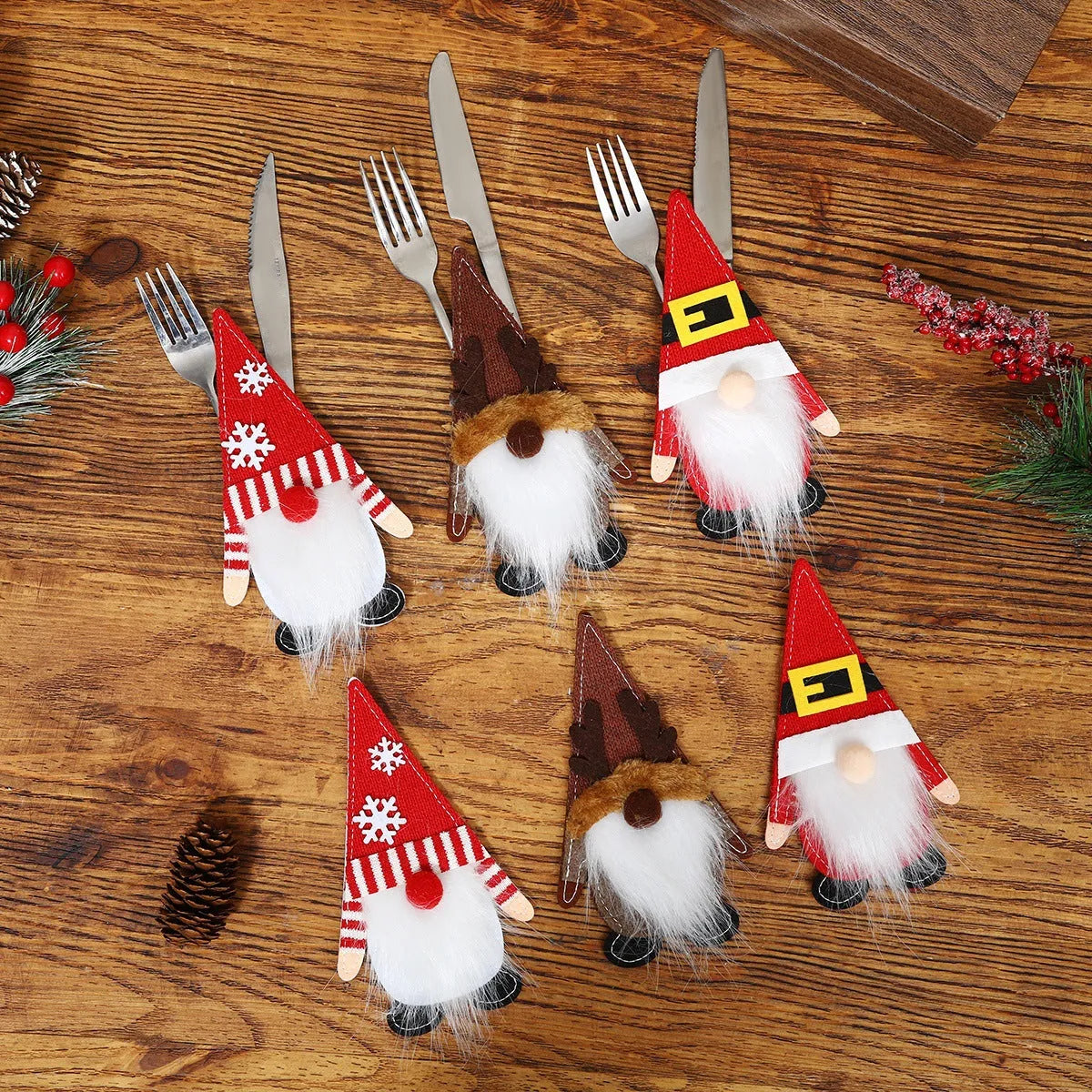 Christmas felt knife and fork cover in antlers design, 17.5 x 10 cm cloth tableware decoration