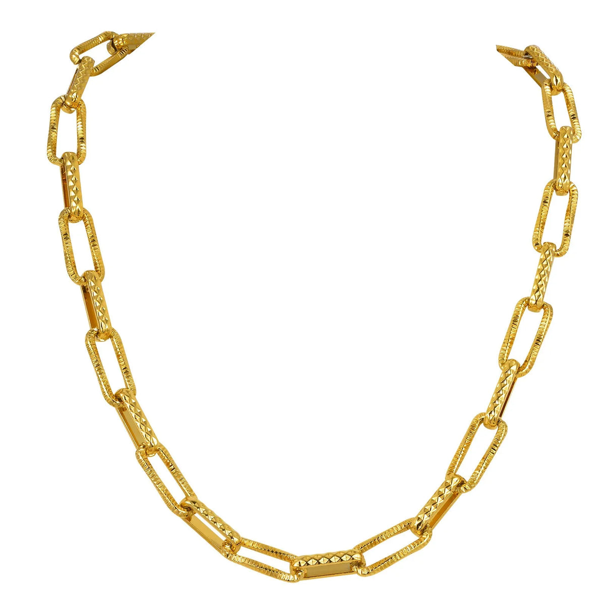 Gold electroplated titanium steel bracelet and necklace set with embossed rectangular geometric design for women